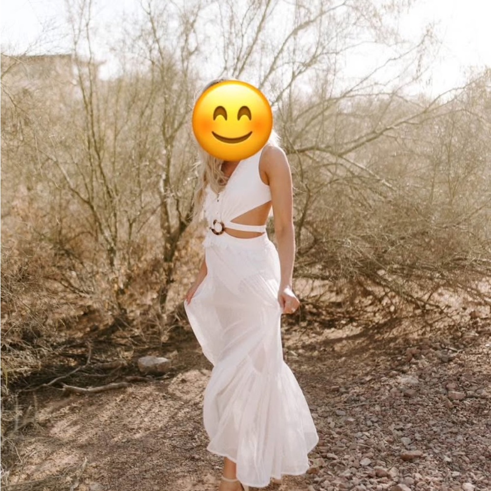 White Cut-out Mesh Dress